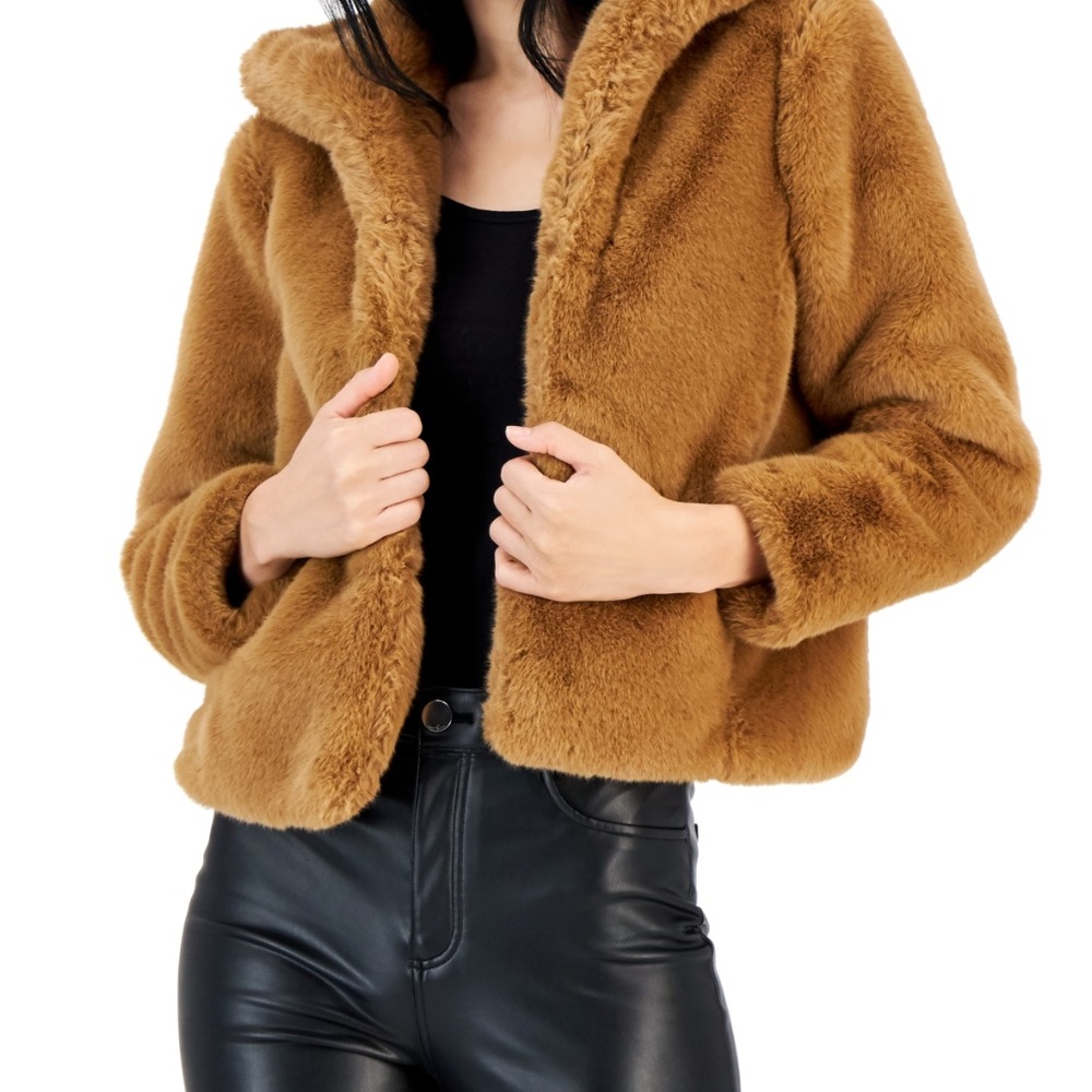 I.n.c. International Concepts Petite small Cropped faux fur jacket salty nut.